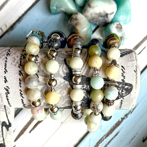 Chunky Rainbow Amazonite and Turquoise beaded bracelet/ maximalist - Picture 5 of 10